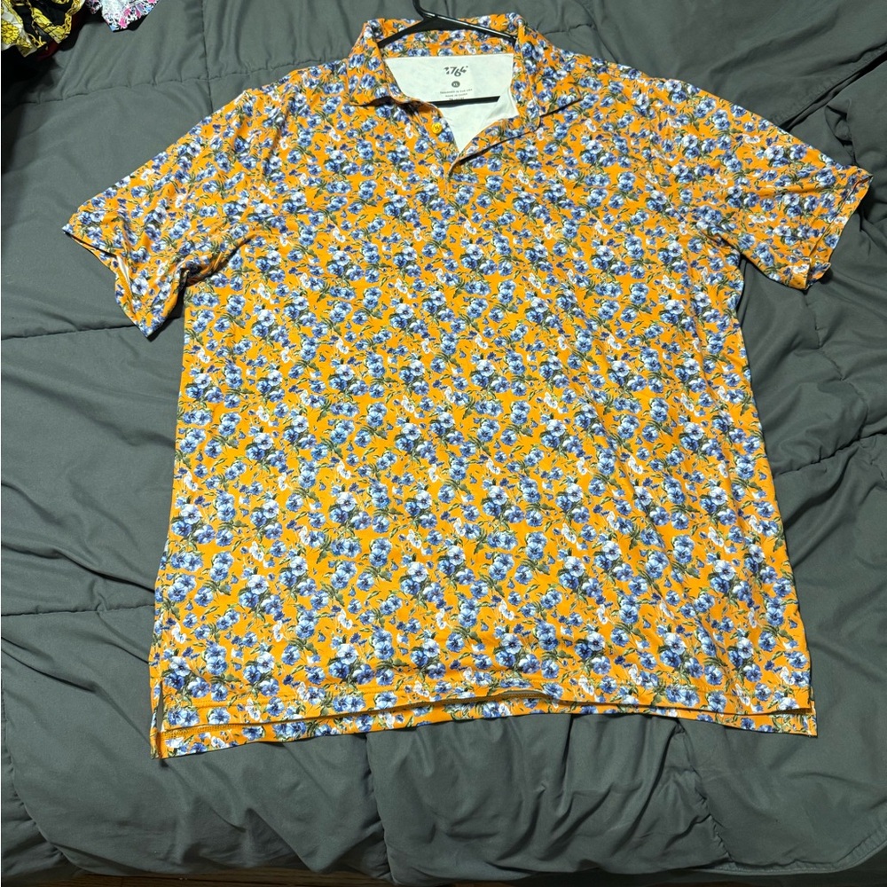 1764 Golf Orange and Blue Floral Polo Shirt
